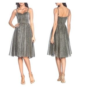 Dress the Population Black Gold Fit & Flare Dress